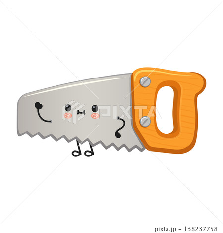 Kawaii hand saw character smiling with blush cheeks Kawaii hand saw character smiling with blush cheeks 138237758