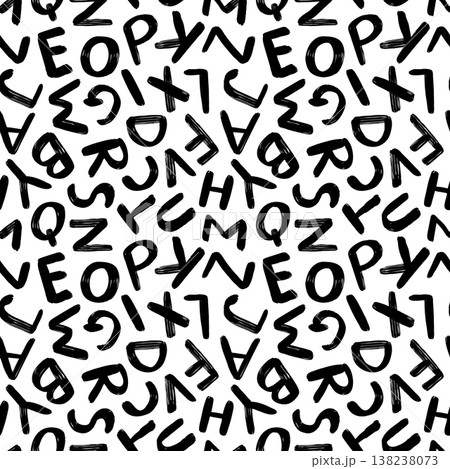 Hand painted letters vector seamless pattern in black and white, Hand written alphabet background 138238073