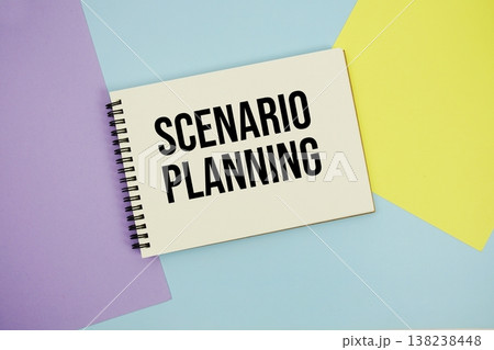 Scenario Planning text written on notepad flat lay on multicolor pastel background 138238448
