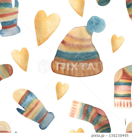 winter clothing seamless pattern watercolor illustration winter clothing seamless pattern watercolor illustration 138238495