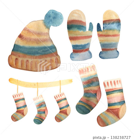 winter clothing watercolor illustration 138238727