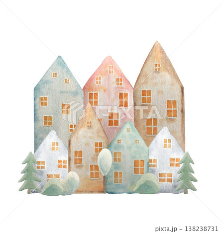 house and tree street watercolor illustration house and tree street watercolor illustration 138238731