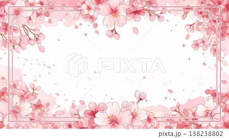 桜のフレームと水彩風の背景。春の招待状やカード用デザイン。 138238802