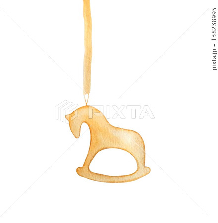 christmas tree decoration horse gold watercolor illustration 138238995