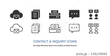 コミュニケーションのアイコン。クラウドとメール、書類、プリンター等のベクターアイコンセット 138239093