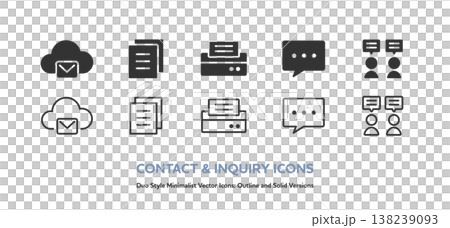 コミュニケーションのアイコン。クラウドとメール、書類、プリンター等のベクターアイコンセット 138239093