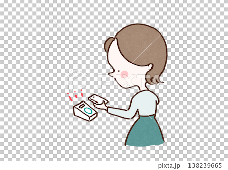 An illustration of a woman making a smart payment with her smartphone (electronic money) (Shopping, Lifestyle, IT) 138239665