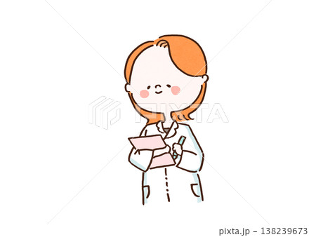 ピンクのカルテを持って優しく微笑む女性の医師・薬剤師のイラスト（医療・クリニック） 138239673