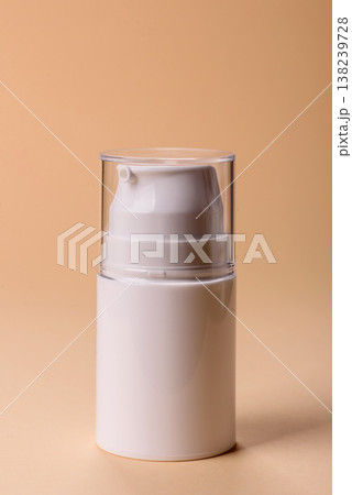 A white, empty plastic or aluminum spray or foam jar as a mockup. An empty cosmetic jar mockup 138239728