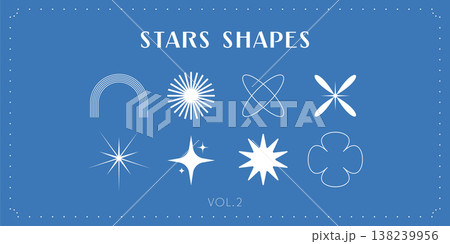 Abstract geometric star and line shapes vector set like sunburst, arch, atom orbit, starburst and flower outline icons, decorative graphic elements collection Abstract geometric star and line shapes vector set like sunburst, arch, atom orbit, starburst and flower outline icons, decorative graphic elements collection 138239956