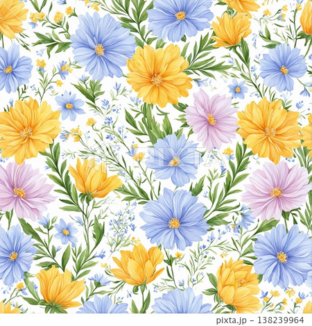 Collection of delicate watercolor wildflower seamless patterns with soft pastel and earthy tones 138239964