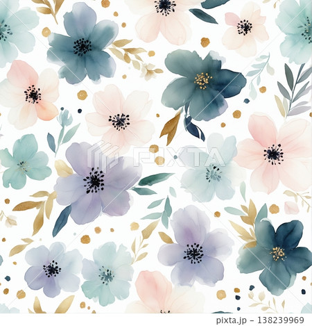 Collection of delicate watercolor wildflower seamless patterns with soft pastel and earthy tones 138239969