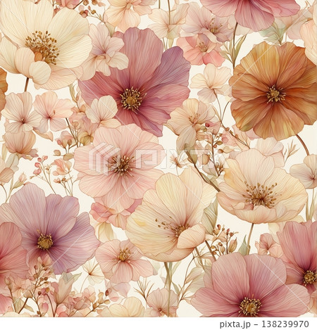 Collection of delicate watercolor wildflower seamless patterns with soft pastel and earthy tones 138239970