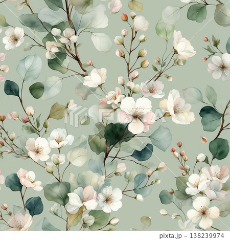 Collection of delicate watercolor wildflower seamless patterns with soft pastel and earthy tones 138239974