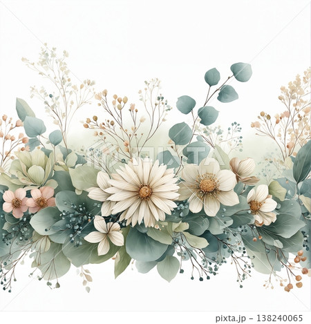 Collection of delicate watercolor wildflower seamless patterns with soft pastel and earthy tones 138240065