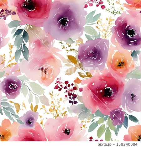 Collection of delicate watercolor wildflower seamless patterns with soft pastel and earthy tones 138240084