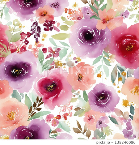 Collection of delicate watercolor wildflower seamless patterns with soft pastel and earthy tones 138240086