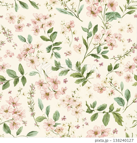 Collection of delicate watercolor wildflower seamless patterns with soft pastel and earthy tones 138240127