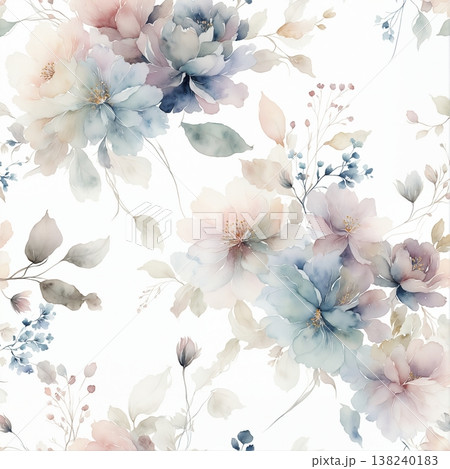 Collection of delicate watercolor wildflower seamless patterns with soft pastel and earthy tones 138240183