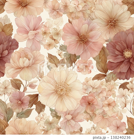 Collection of delicate watercolor wildflower seamless patterns with soft pastel and earthy tones 138240236