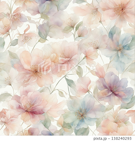 Collection of delicate watercolor wildflower seamless patterns with soft pastel and earthy tones 138240293