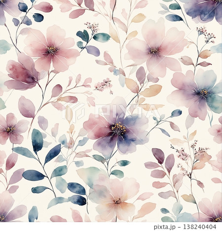 Collection of delicate watercolor wildflower seamless patterns with soft pastel and earthy tones Collection of delicate watercolor wildflower seamless patterns with soft pastel and earthy tones 138240404