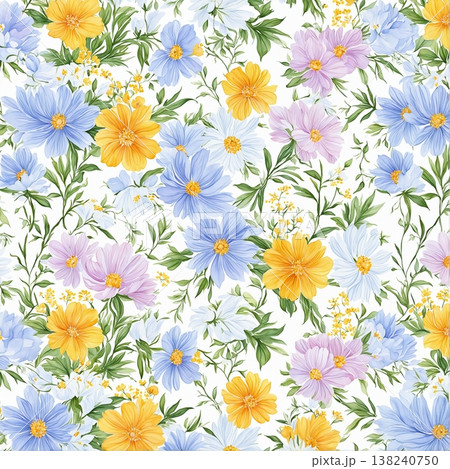 Collection of delicate watercolor wildflower seamless patterns with soft pastel and earthy tones 138240750