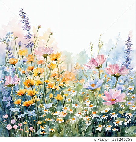 Collection of delicate watercolor wildflower seamless patterns with soft pastel and earthy tones 138240758