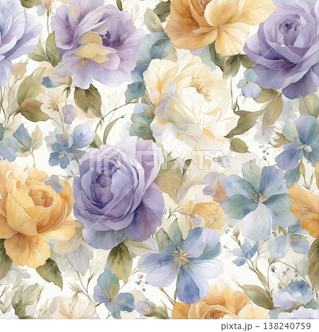 Collection of delicate watercolor wildflower seamless patterns with soft pastel and earthy tones 138240759