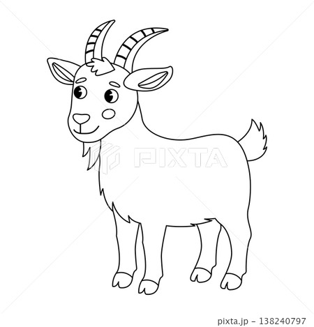 Cute cartoon goat outline illustration for kids coloring book vector activity sheet design 138240797