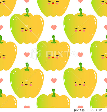 Seamless pattern with cute yellow bell pepper characters 138241045