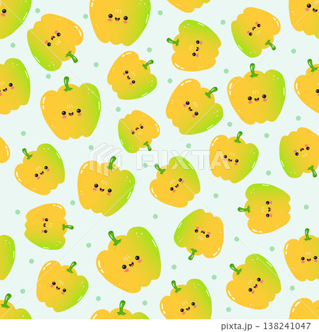 Cute smiling yellow bell pepper vegetable pattern 138241047