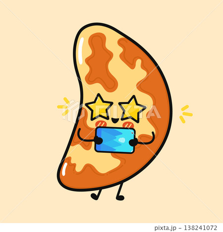 Brazil nut cartoon character with star eyes using tablet 138241072