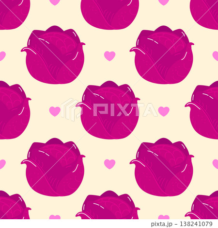 Magenta cabbage and pink heart seamless pattern Magenta cabbage and pink heart seamless pattern 138241079