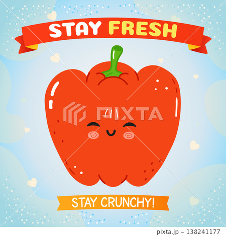 Red pepper character encouraging fresh and crunchy eating Red pepper character encouraging fresh and crunchy eating 138241177