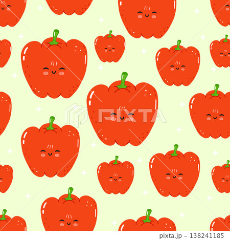 Happy red bell pepper vegetable seamless pattern Happy red bell pepper vegetable seamless pattern 138241185