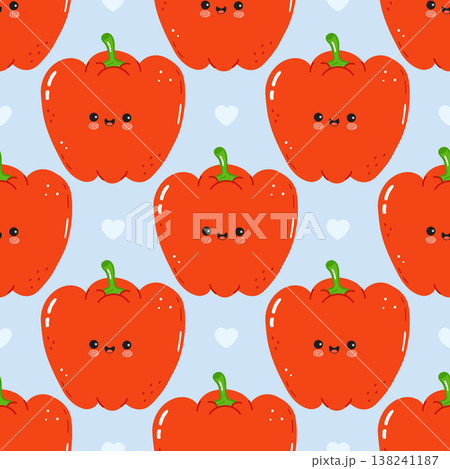 Kawaii red bell pepper seamless pattern with hearts Kawaii red bell pepper seamless pattern with hearts 138241187