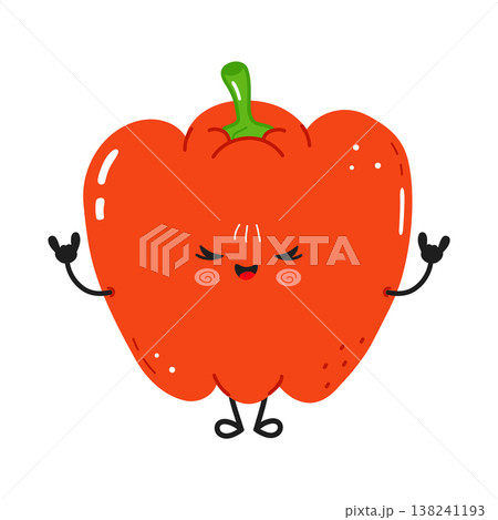 Red bell pepper cartoon character doing rock hand gesture Red bell pepper cartoon character doing rock hand gesture 138241193