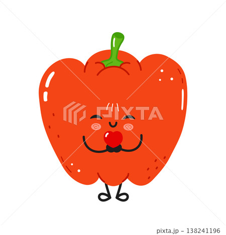 Cute red pepper character blowing a small heart kiss Cute red pepper character blowing a small heart kiss 138241196