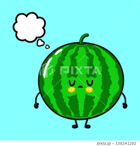 Sad cute watermelon cartoon character thinking 138241202