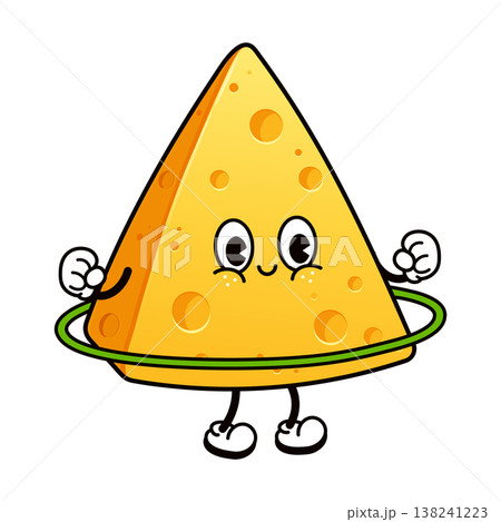 Cute cheese character hula hooping doing fitness exercise 138241223