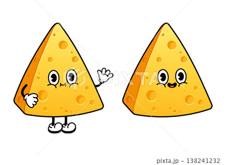 Happy cartoon cheese nachos slice character waving hand 138241232