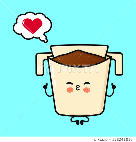 Cute cartoon coffee filter character showing love Cute cartoon coffee filter character showing love 138241819