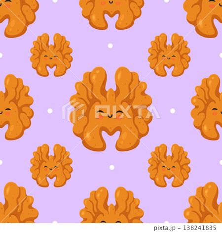 Cute walnut character seamless pattern on purple background 138241835