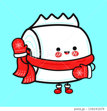 Cute toilet paper roll wearing winter scarf and mittens Cute toilet paper roll wearing winter scarf and mittens 138241879