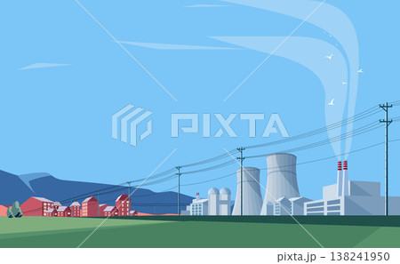 The urban landscape of towns and power station and vertical utility poles The urban landscape of towns and power station and vertical utility poles 138241950