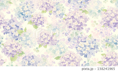 淡い水彩タッチの紫陽花の花模様背景イラスト素材 138241965