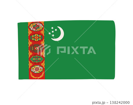 かわいいトルクメニスタンの国旗アイコン 手描きタッチの旗イラスト かわいいトルクメニスタンの国旗アイコン 手描きタッチの旗イラスト 138242000