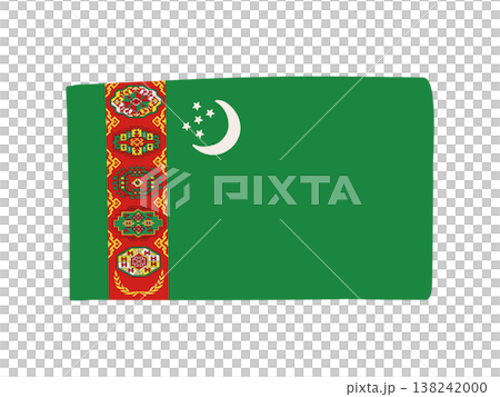 Cute Turkmenistan flag icon, hand-drawn style flag illustration. 138242000
