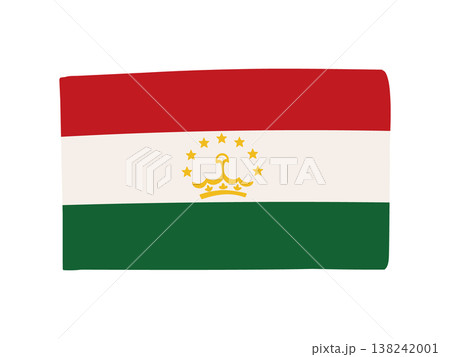 かわいいタジキスタンの国旗アイコン 手描きタッチの旗イラスト 138242001